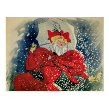 Art vintage Nouveau, hiver de neige de parapluie d Carte Postale