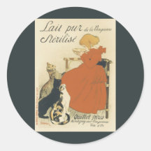 Art vintage Nouveau, jeune fille donnant à chats l Autocollant Rond