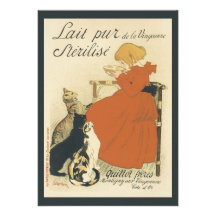 Art vintage Nouveau, jeune fille donnant à chats l Cartons D'invitation