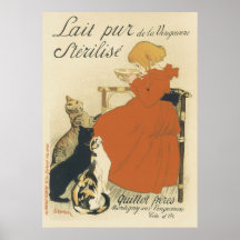 Art vintage Nouveau, jeune fille donnant à chats l Posters