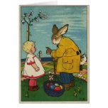 Art vintage - petite fille avec le lapin de Pâques Cartes De Vœux