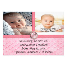 Assez le rose pointille des annonces de naissance bristols personnalisés
