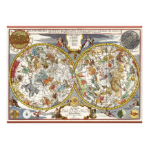 Astronomie vintage, carte céleste de Planisphere Cartons D'invitation Personnalisés