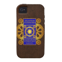 Atlantean Steamworks - Gold & Blue on Brown Case-Mate iPhone 4 Case