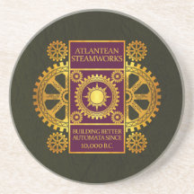 Atlantean Steamworks - Gold & Purple on Green Coaster