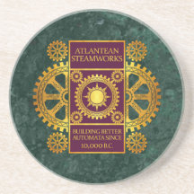 Atlantean Steamworks-Gold & Purple on Green Marble Drink Coasters