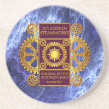 Atlantean Steamworks-Gold & Purple on Marble Drink Coasters