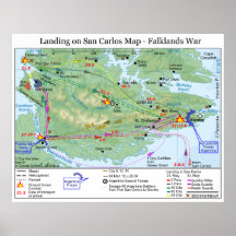 Atterrissage de guerre de Malouines dans la carte  Affiche