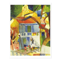 August Macke - cour intérieure de la maison de cam Carte Postale