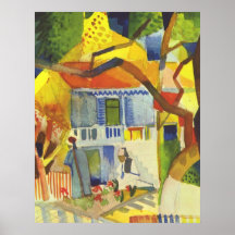 August Macke - cour intérieure de la maison de cam Affiche