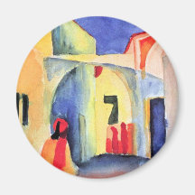 August Macke - vue dans une ruelle Magnets Pour Réfrigérateur