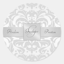 Autocollant argenté élégant de mariage de monogram