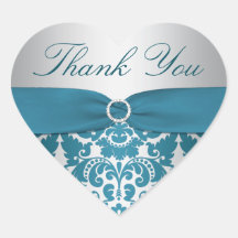 Autocollant argenté et turquoise de Merci de damas