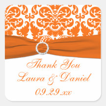 Autocollant blanc et orange de faveur de mariage d