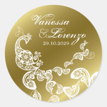 autocollant blanc floral de mariage de paon de fat