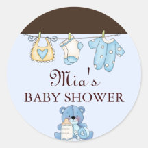 Autocollant bleu de baby shower de corde à  linge