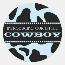 Autocollant bleu de baby shower de cowboy d'impres