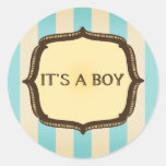 Autocollant bleu de baby shower - rayures vintages