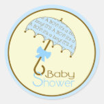 Autocollant bleu de parapluie de baby shower