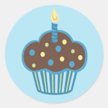 Autocollant bleu de petit gâteau de joyeux anniver