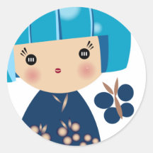 Autocollant bleu de triplet de Kokeshi