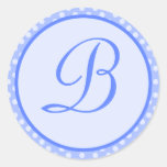 Autocollant bleu d'initiale de monogramme de point