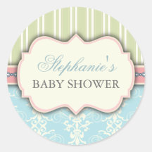 Autocollant chic de faveur de baby shower de damas