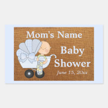 Autocollant de baby shower de toile de jute - bleu