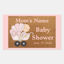 Autocollant de baby shower de toile de jute - rose