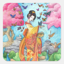 Autocollant de carré de papillon de geisha de Maik