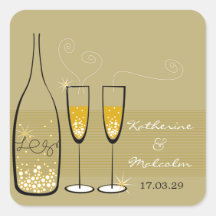 autocollant de mariage d'or de bulles de Champagne