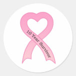 Autocollant de ruban de rose de survivant de 10 an