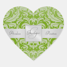 Autocollant élégant de mariage de coeur de damassé