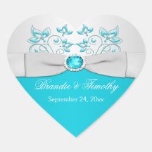 Autocollant en forme de coeur floral de turquoise 