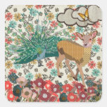 Autocollant floral d'or de cerfs communs et de pao