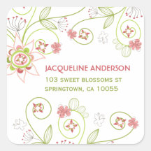 Autocollant floral rose doux lunatique d'adresse d