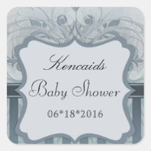 Autocollant gris de carré de baby shower de damass