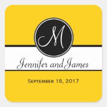 Autocollant jaune blanc noir de faveur de mariage 