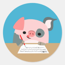 Autocollant mignon de porc d'écriture de bande des