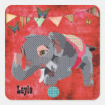 Autocollant nommé rouge d'éléphant chanceux de Lil