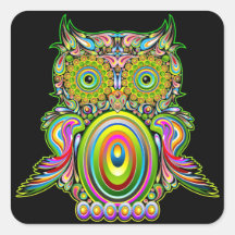 Autocollant psychédélique de Popart de hibou
