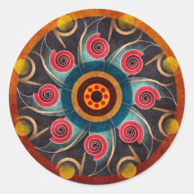Autocollant rond couleur d'abrégé sur d'art floral