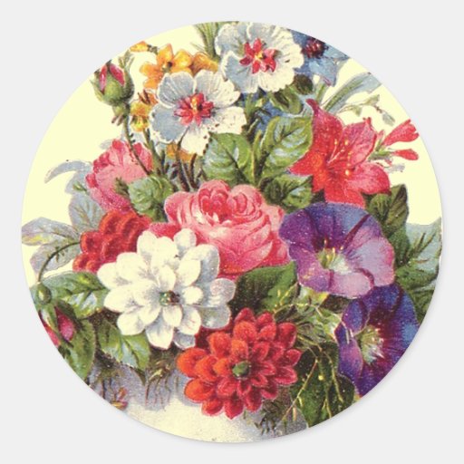 Autocollant rond d'art floral