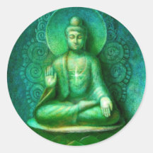 Autocollant rond de Bouddha de méditation verte de
