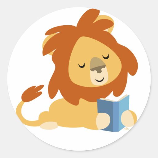 Autocollant rond de lion de bande dessinée de lect