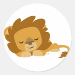 Autocollant rond de lion de bande dessinée de somm