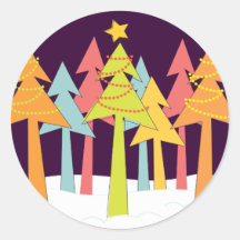Autocollant rond de rétros de Noël vacances d'arbr