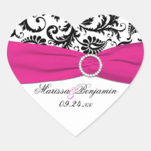 Autocollant rose, blanc, et noir de forme de coeur