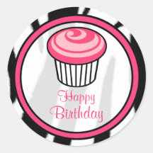 Autocollant rose d'anniversaire de petit gâteau - 