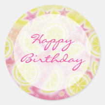 Autocollant rose de "joyeux anniversaire" de limon